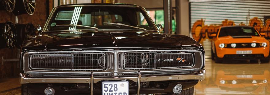 parked black classic car