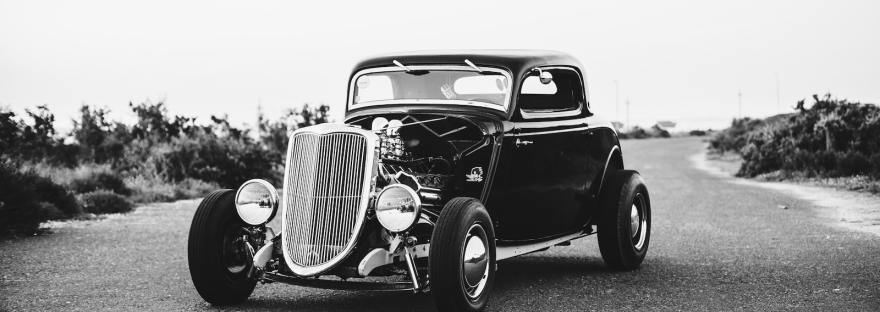 grayscale photography of vintage classic car